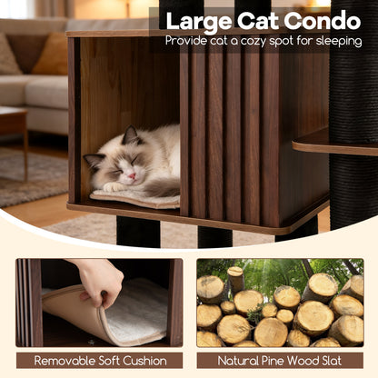 53.5 inch Tall Cat Tree for Indoor Cat Wooden Cat Tower Top Perch with Soft Padding, Brown Cat Trees Condos & Scratchers at Gallery Canada