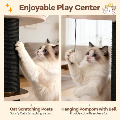 53.5 inch Tall Cat Tree for Indoor Cat Wooden Cat Tower Top Perch with Soft Padding, Brown Cat Trees Condos & Scratchers at Gallery Canada