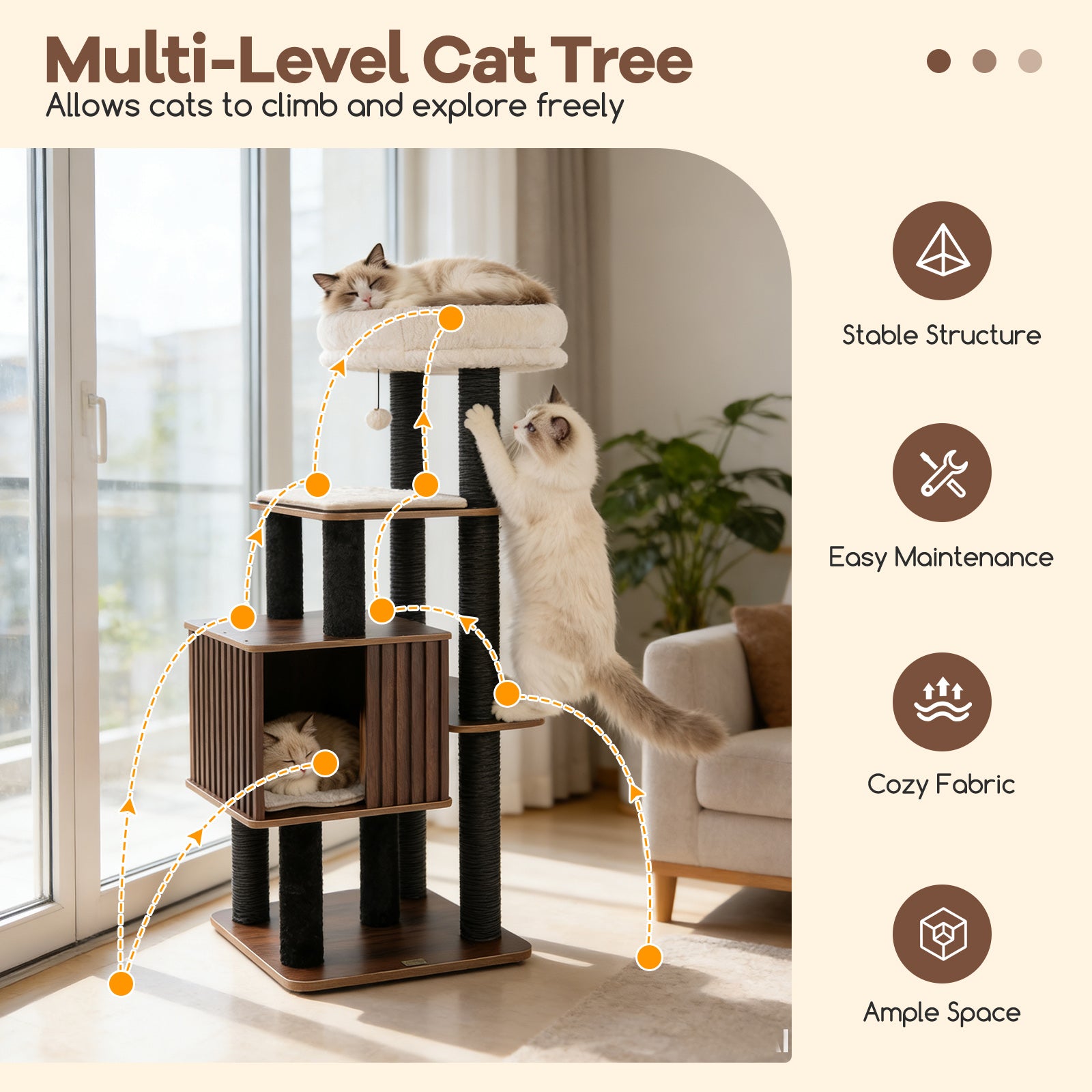 53.5 inch Tall Cat Tree for Indoor Cat Wooden Cat Tower Top Perch with Soft Padding, Brown Cat Trees Condos & Scratchers at Gallery Canada