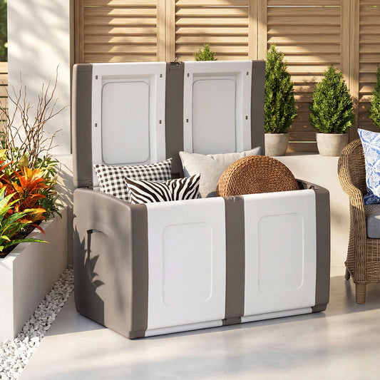 53 Gallon Patio Container, Lockable Lid, Beige Garden Tools Beige at Gallery Canada
