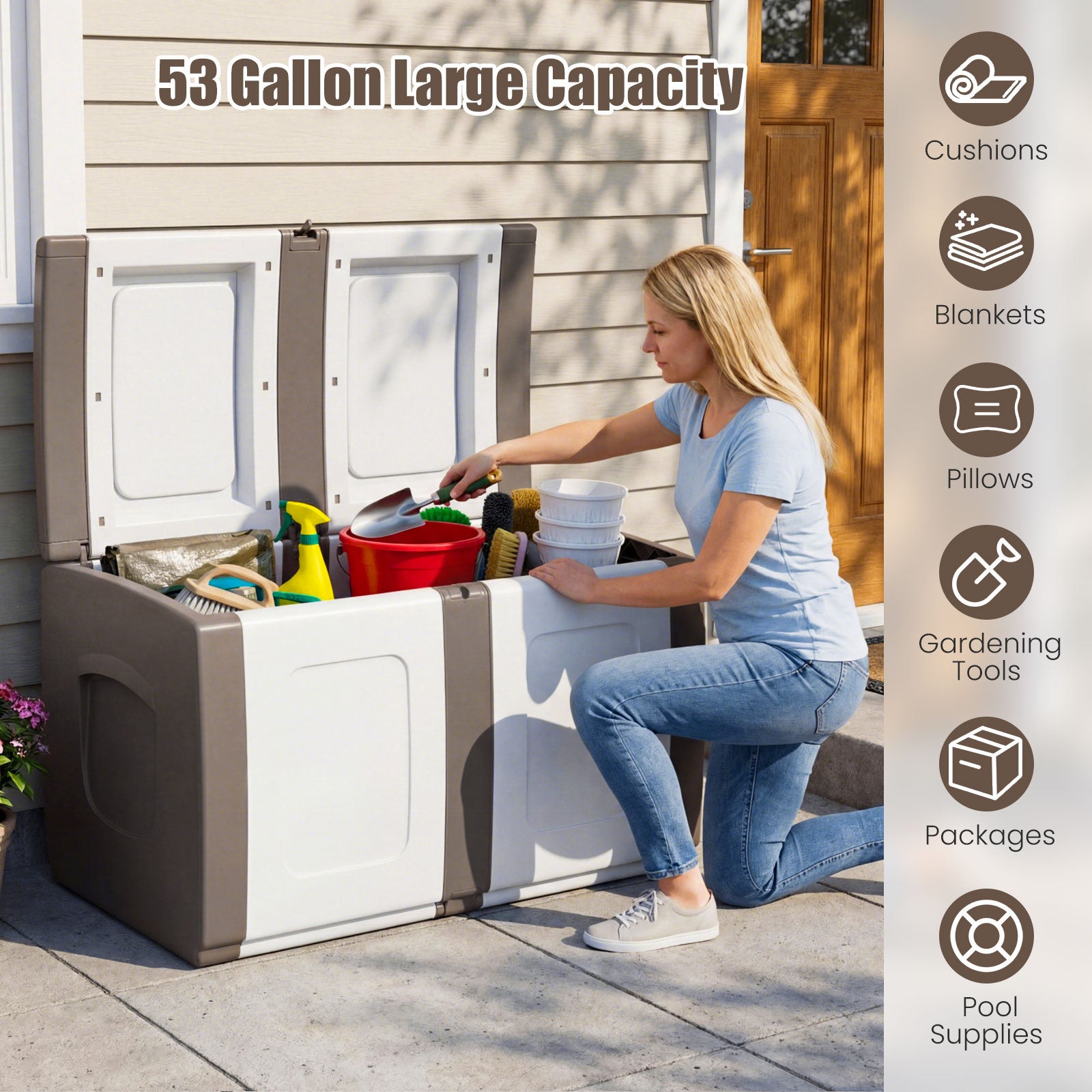 53 Gallon Patio Container, Lockable Lid, Beige Garden Tools at Gallery Canada