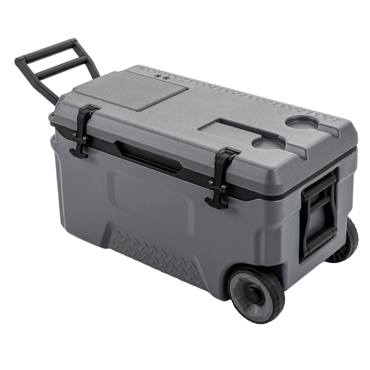 53 Quart Portable Rolling Cooler with Fish Ruler for Outdoor, Gray Coolers Gray at Gallery Canada
