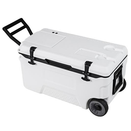 53 Quart Portable Rolling Cooler with Fish Ruler for Outdoor, White Coolers White at Gallery Canada