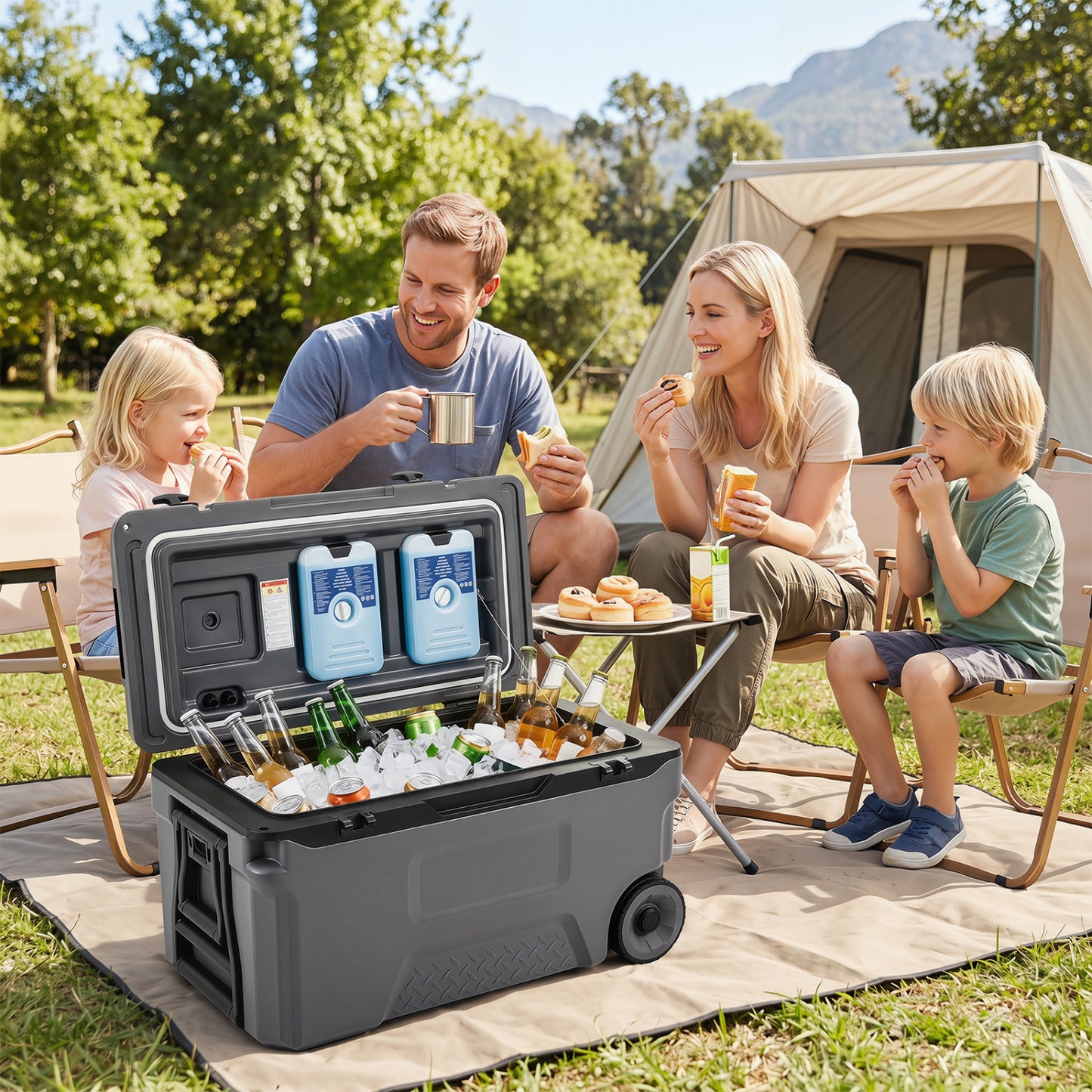 53 Quart Portable Rolling Cooler with Fish Ruler for Outdoor, Gray Coolers at Gallery Canada