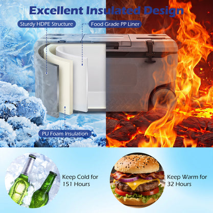 53 Quart Portable Rolling Cooler with Fish Ruler for Outdoor, Gray Coolers at Gallery Canada