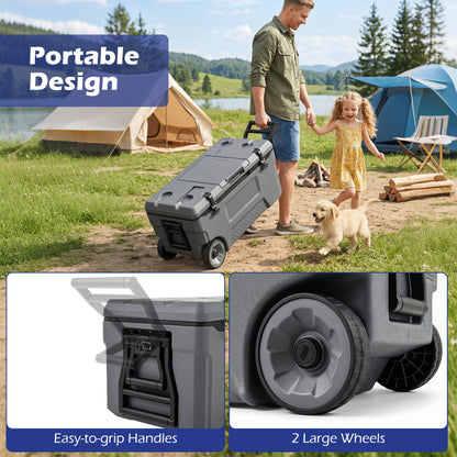 53 Quart Portable Rolling Cooler with Fish Ruler for Outdoor, Gray Coolers at Gallery Canada