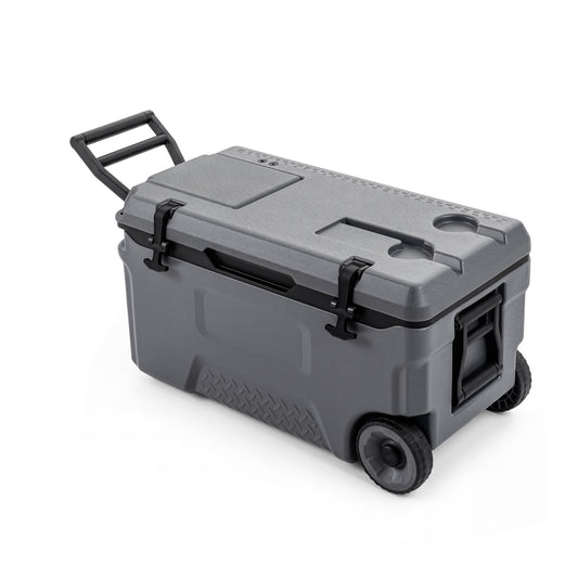 53 Quart Portable Rolling Cooler with Fish Ruler for Outdoor, Gray Coolers Gray at Gallery Canada