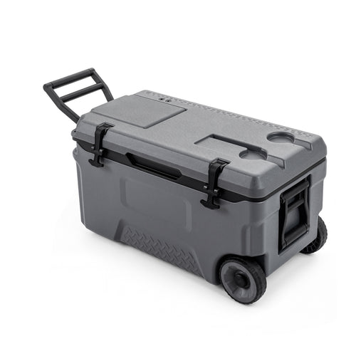53 Quart Portable Rolling Cooler with Fish Ruler for Outdoor, Gray
