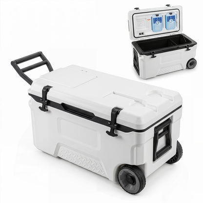 53 Quart Portable Rolling Cooler with Fish Ruler for Outdoor, White Coolers White at Gallery Canada