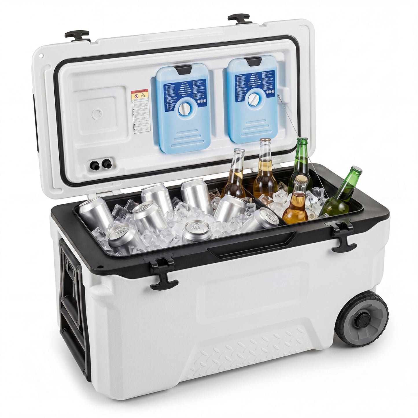 53 Quart Portable Rolling Cooler with Fish Ruler for Outdoor, White Coolers at Gallery Canada