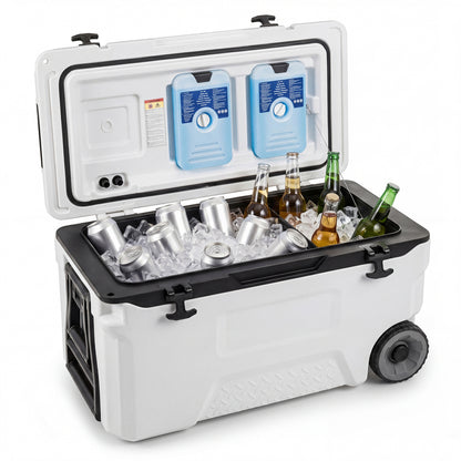 53 Quart Portable Rolling Cooler with Fish Ruler for Outdoor, White Coolers at Gallery Canada