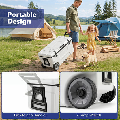 53 Quart Portable Rolling Cooler with Fish Ruler for Outdoor, White Coolers at Gallery Canada