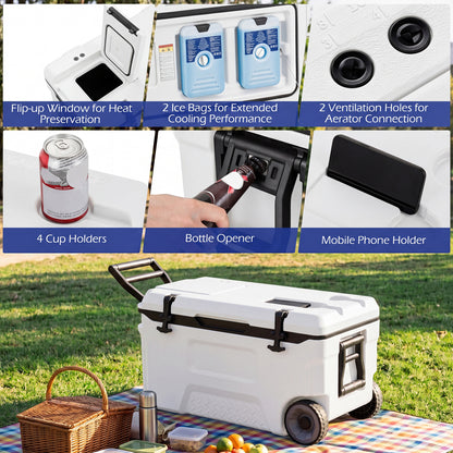 53 Quart Portable Rolling Cooler with Fish Ruler for Outdoor, White Coolers at Gallery Canada