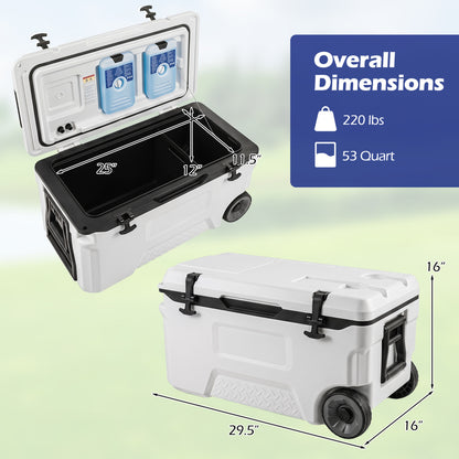 53 Quart Portable Rolling Cooler with Fish Ruler for Outdoor, White Coolers at Gallery Canada