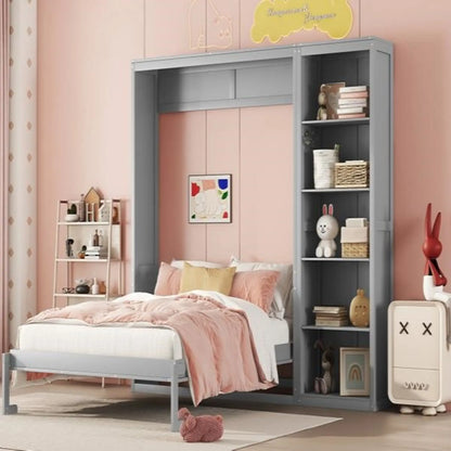 Murphy Bed with Shelves, Dual Piston Mechanism, 87.5" L x 16" W x 84" H, Grey Bed Frames at Gallery Canada