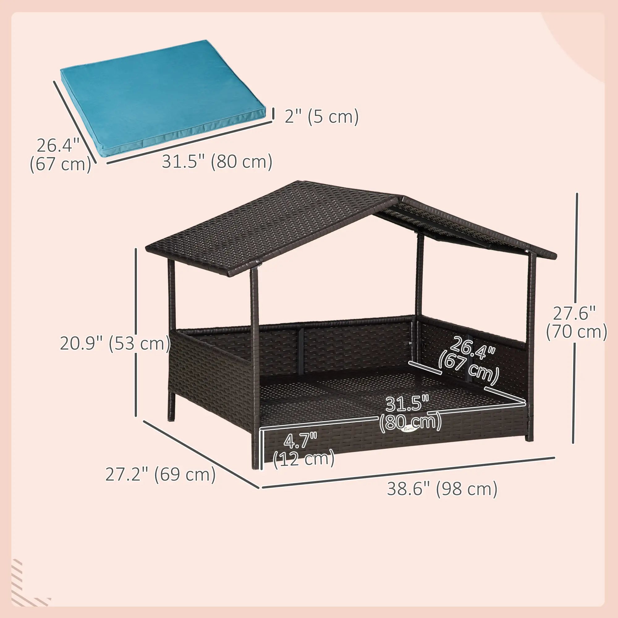 Wicker Pet House Dog Bed, Indoor Outdoor Rattan Furniture with Cushion Houses, Kennels & Pens at Gallery Canada