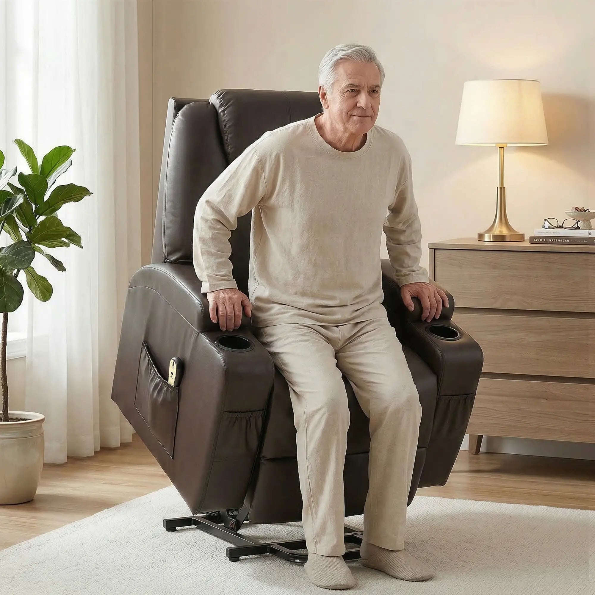 Power Lift Recliner Chair for Elderly, PU Leather, Brown Electric Power Lift Chairs at Gallery Canada