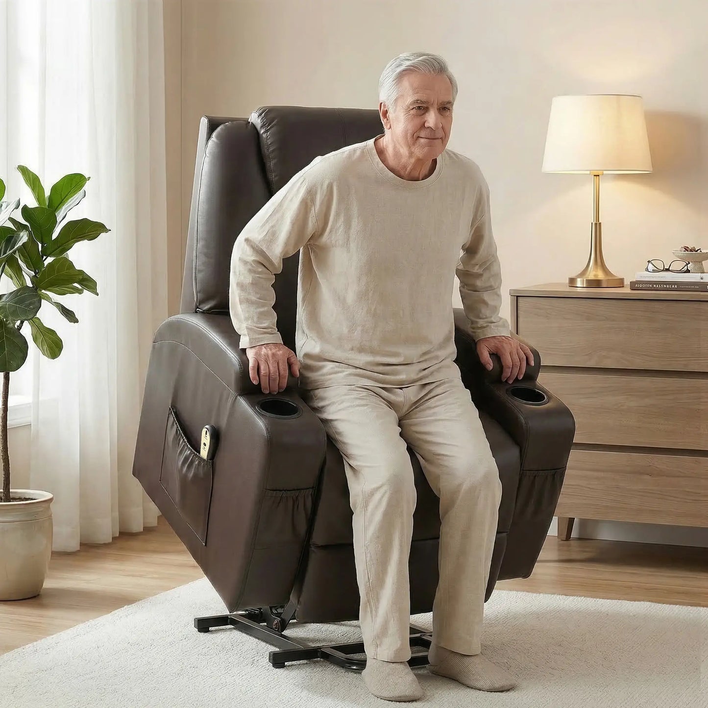 Power Lift Recliner Chair for Elderly, PU Leather, Brown Electric Power Lift Chairs at Gallery Canada
