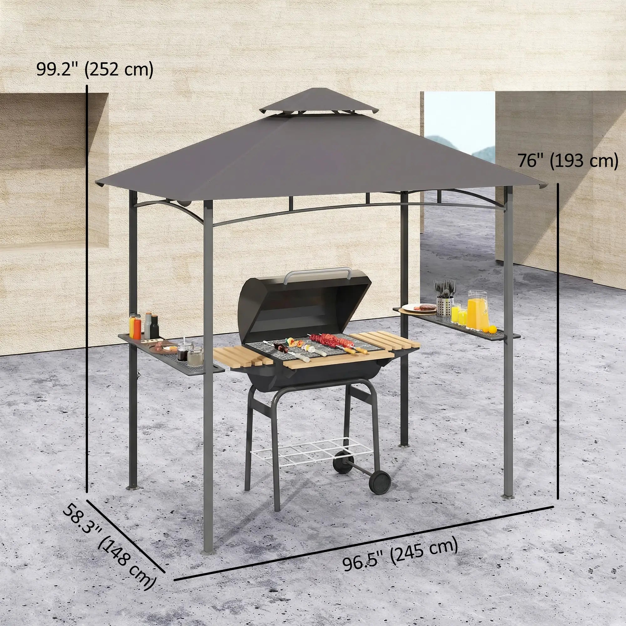 8' x 5' BBQ Grill Gazebo Tent, Double Tiered Canopy, Dark Grey BBQ Grill Gazebos at Gallery Canada