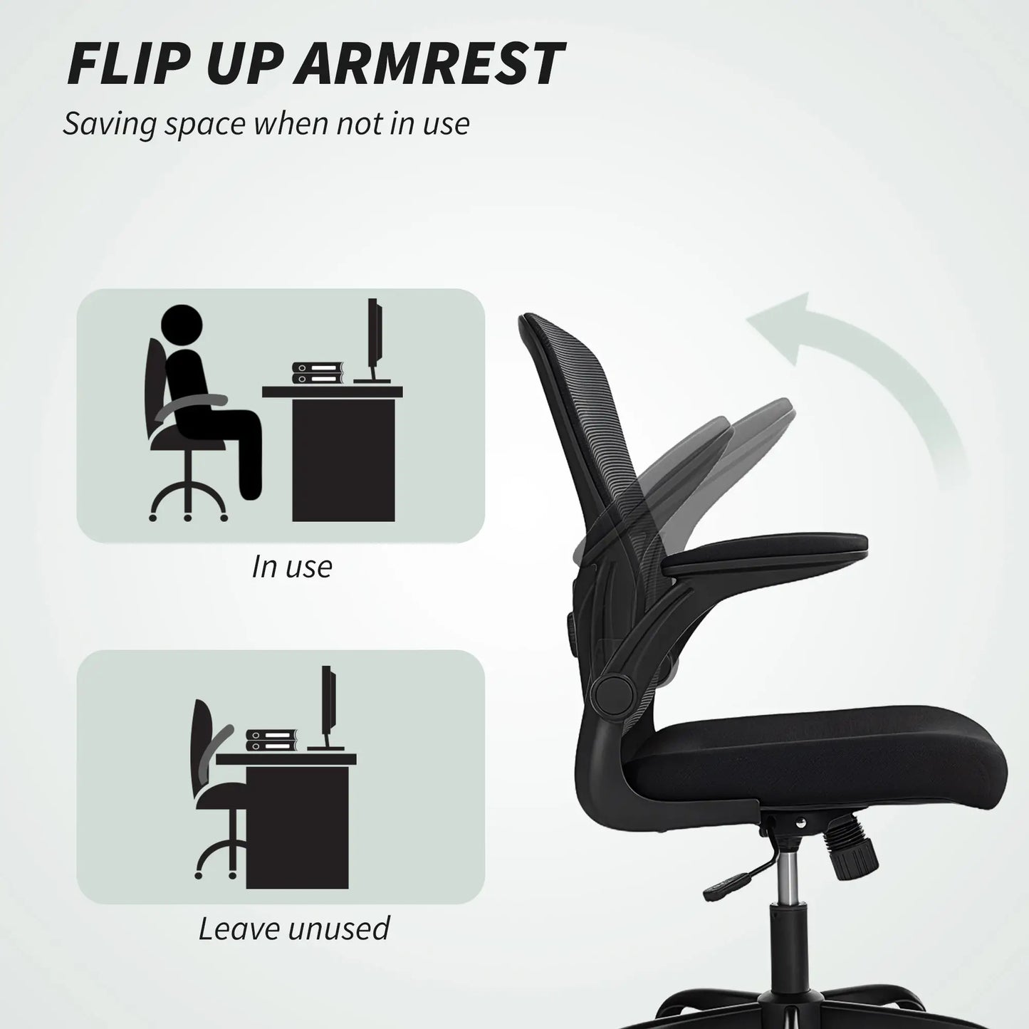 Ergonomic Mesh Office Chair, 4D Lumbar Support, Flip-Up Armrests, Tilt, Black Task Chairs at Gallery Canada