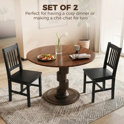 Set of 2 Kitchen Chairs with Slat Back, Black