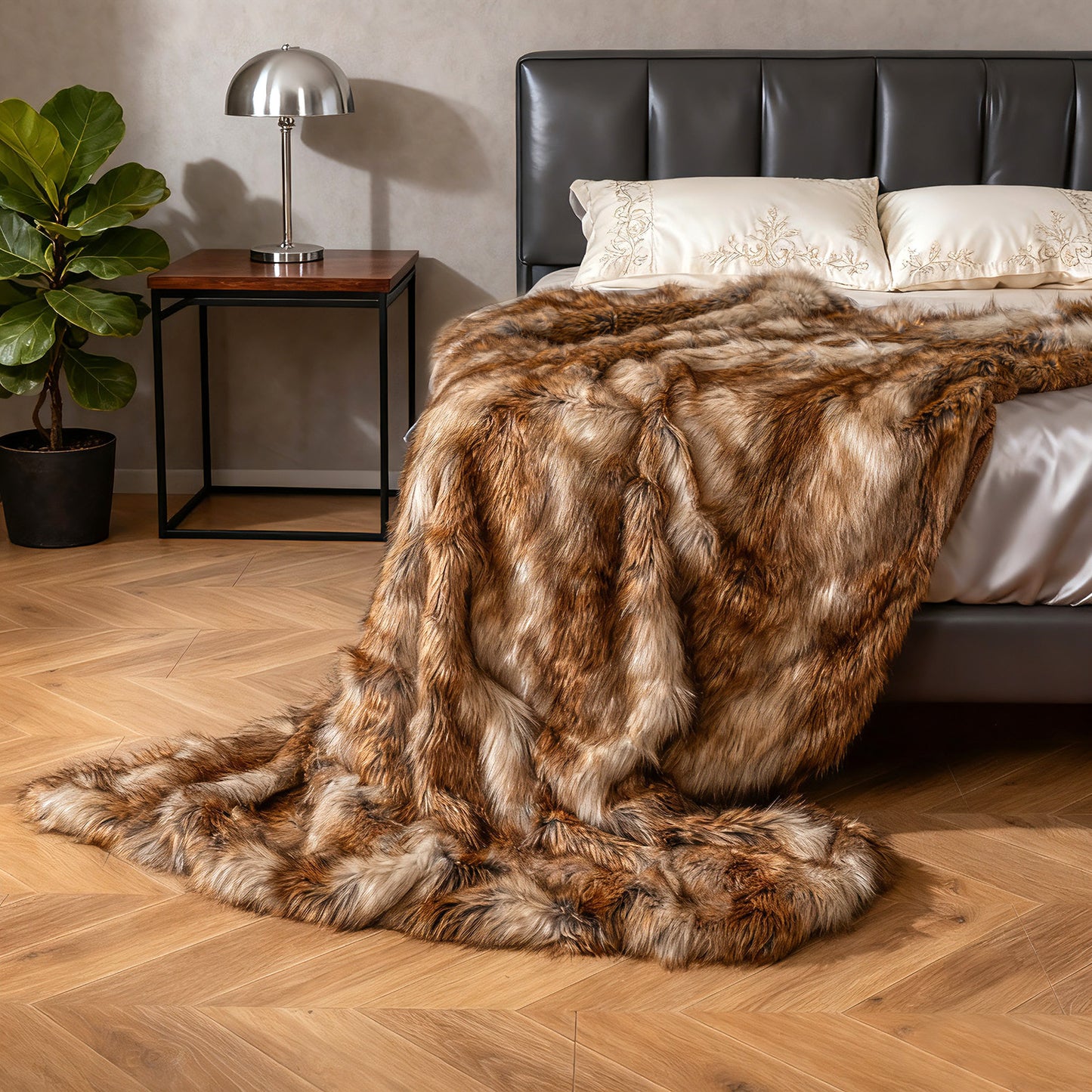 540GSM Soft Plush Fuzzy Luxury Faux Raccoon Fur Blanket for Bed-M, Golden