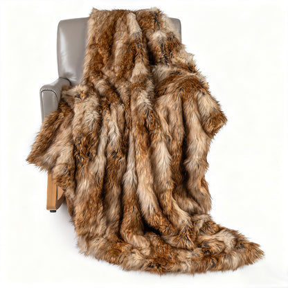 540GSM Soft Plush Fuzzy Luxury Faux Raccoon Fur Blanket for Bed-M, Golden