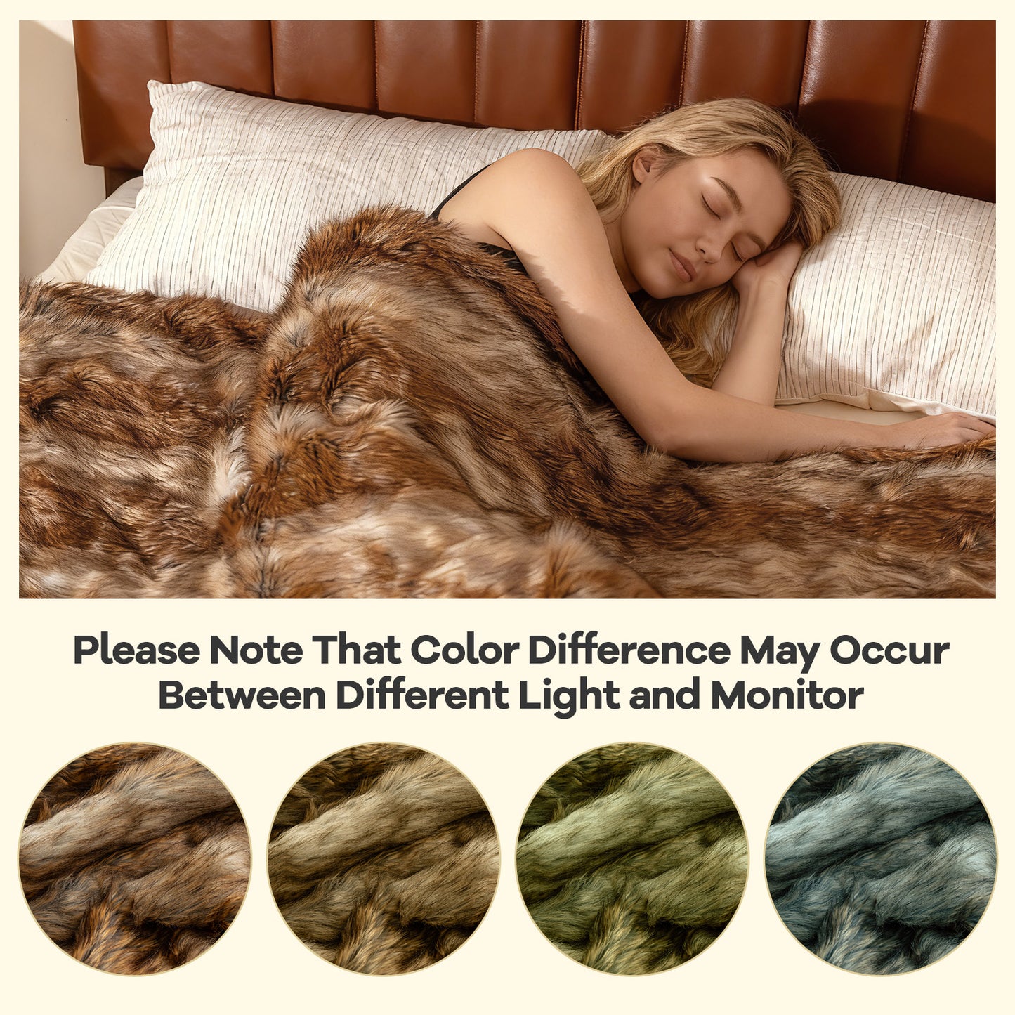 540GSM Soft Plush Fuzzy Luxury Faux Raccoon Fur Blanket for Bed-M, Golden