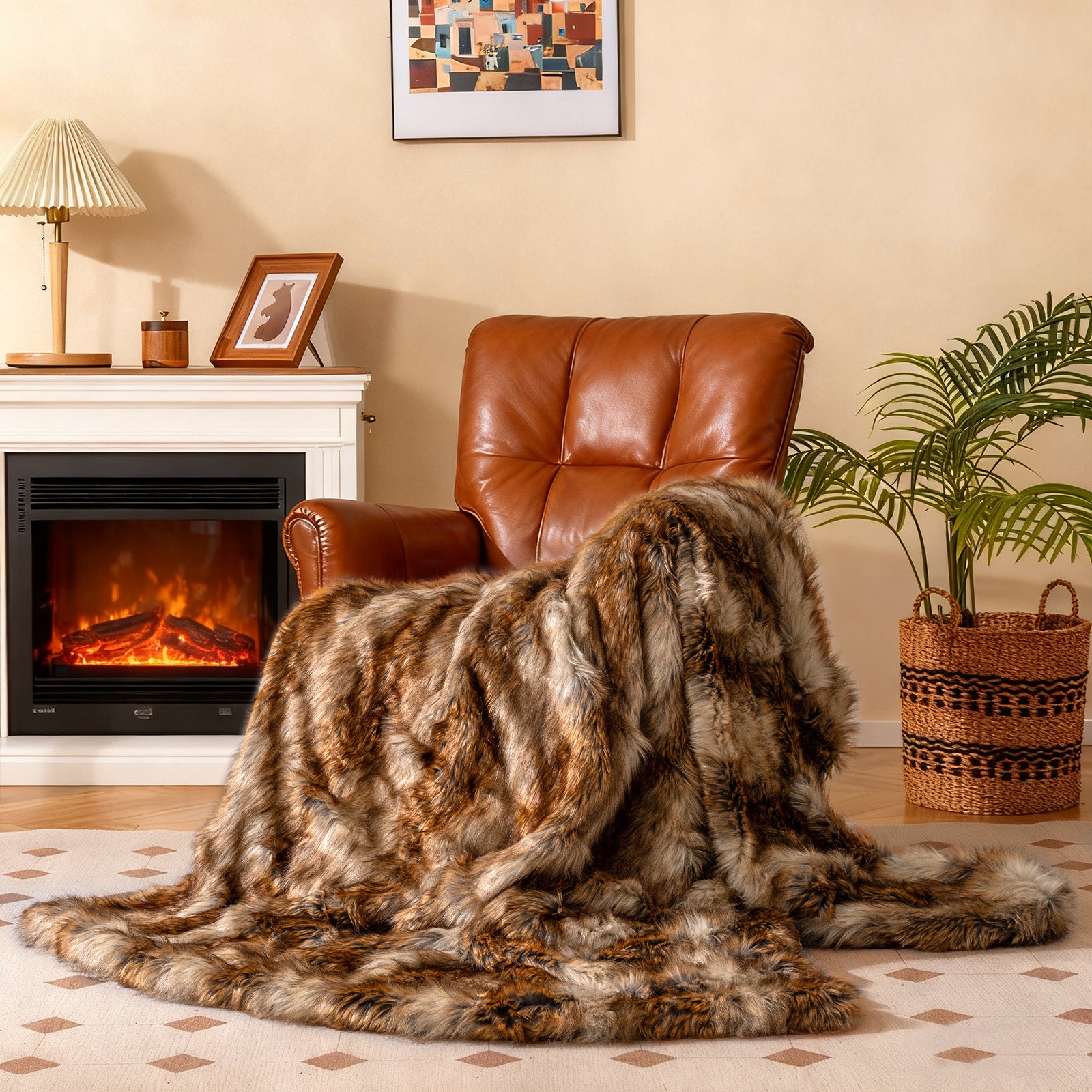 540GSM Soft Plush Fuzzy Luxury Faux Raccoon Fur Blanket for Bed-M, Golden Bedding at Gallery Canada