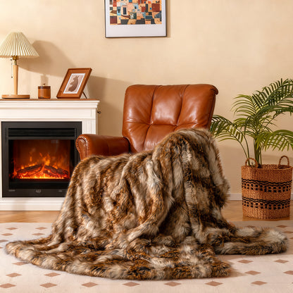 540GSM Soft Plush Fuzzy Luxury Faux Raccoon Fur Blanket for Bed-M, Golden Bedding at Gallery Canada