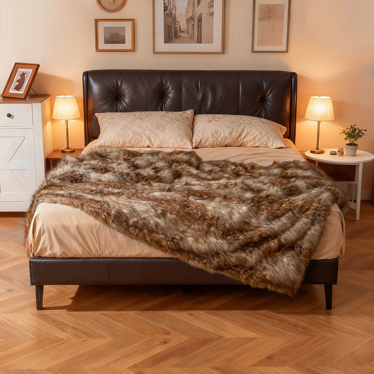 540GSM Soft Plush Fuzzy Luxury Faux Raccoon Fur Blanket for Bed-M, Golden Bedding at Gallery Canada