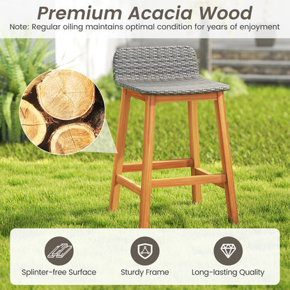 Solid Acacia Wood Bar Stools Set of 2 with Backrests and Footrests for Porch, Gray Patio Bar Furniture at Gallery Canada