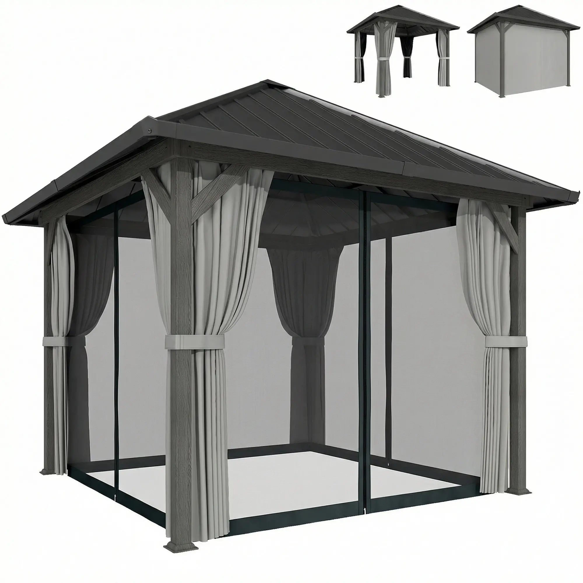 10' X 10' Hardtop Gazebo With Steel Roof, Netting & Curtains, Steel Gazebos at Gallery Canada