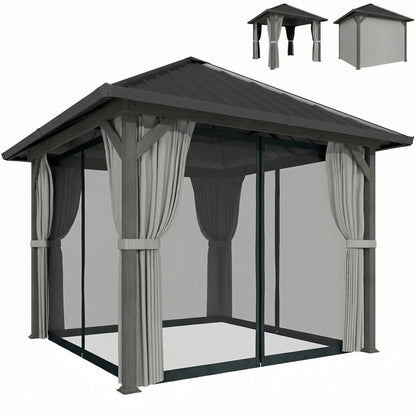 10' X 10' Hardtop Gazebo With Steel Roof, Netting & Curtains, Steel Gazebos at Gallery Canada