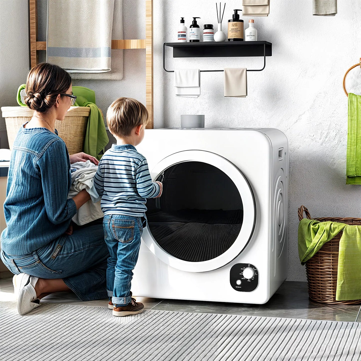 Compact Laundry Dryer, 1300W Portable, Stainless Steel Tub, White Dryer Machines at Gallery Canada