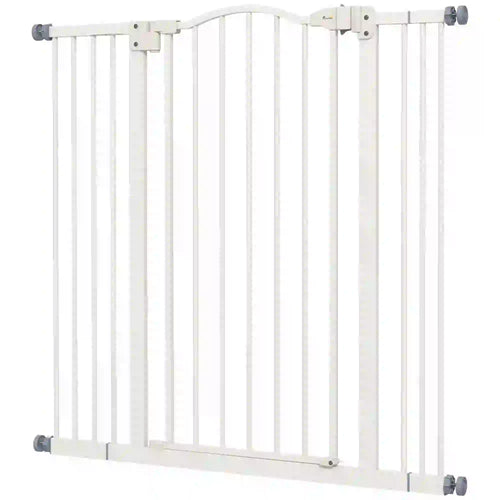 Extra Tall Dog Gate with Door, Pressure Fit, Auto Close, 29-39 Inches, White