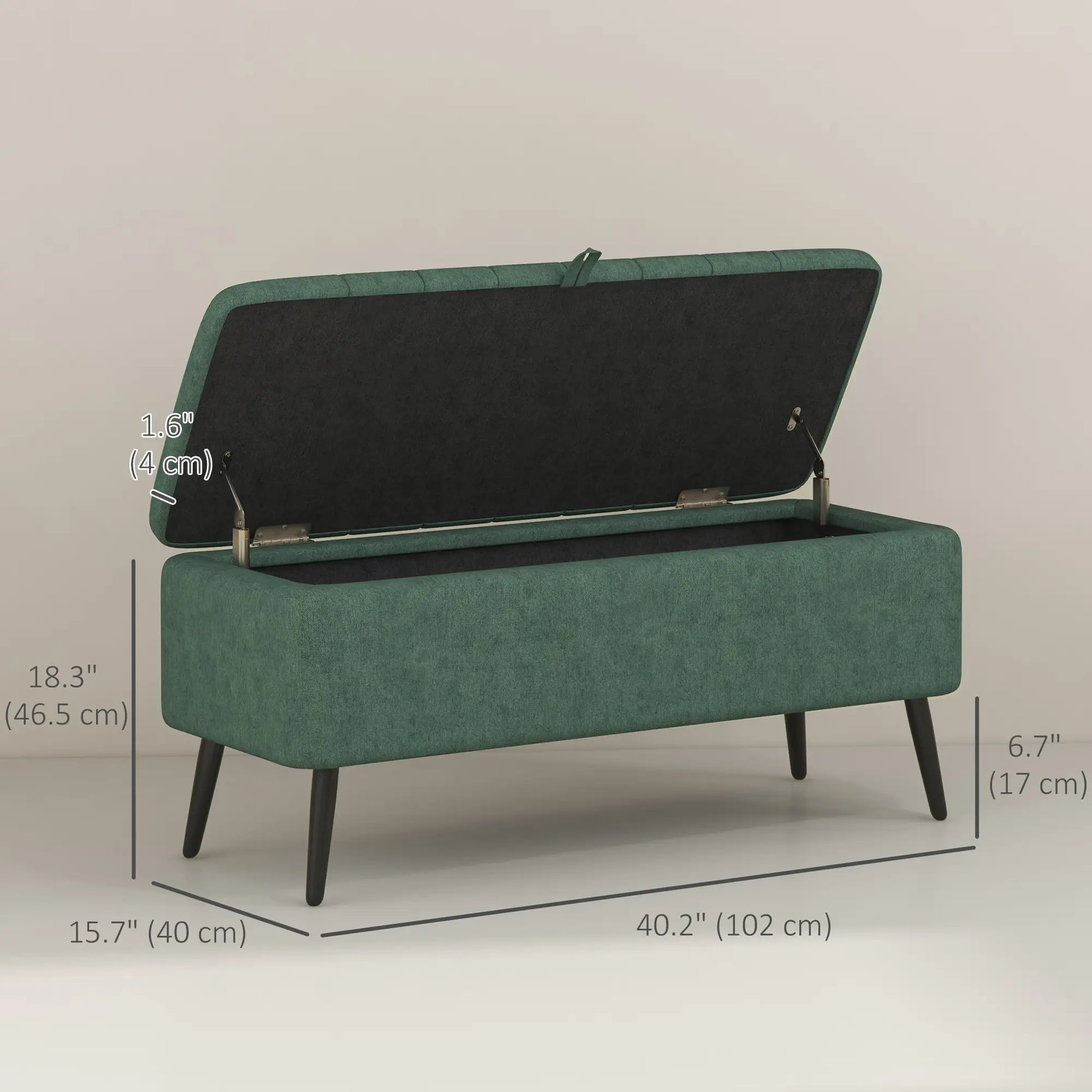 40" Ottoman with Storage, Linen Upholstered Storage Ottoman Bench with Steel Legs for Living Room, Bedroom Dark Green Storage Ottomans & Benches at Gallery Canada