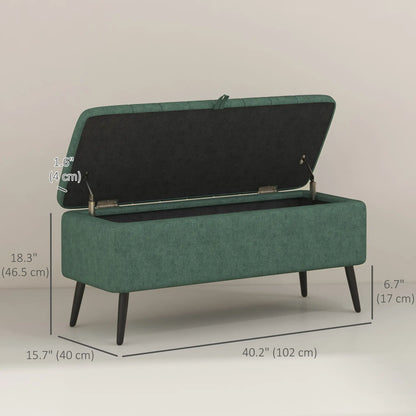 40" Ottoman with Storage, Linen Upholstered Storage Ottoman Bench with Steel Legs for Living Room, Bedroom Dark Green Storage Ottomans & Benches at Gallery Canada