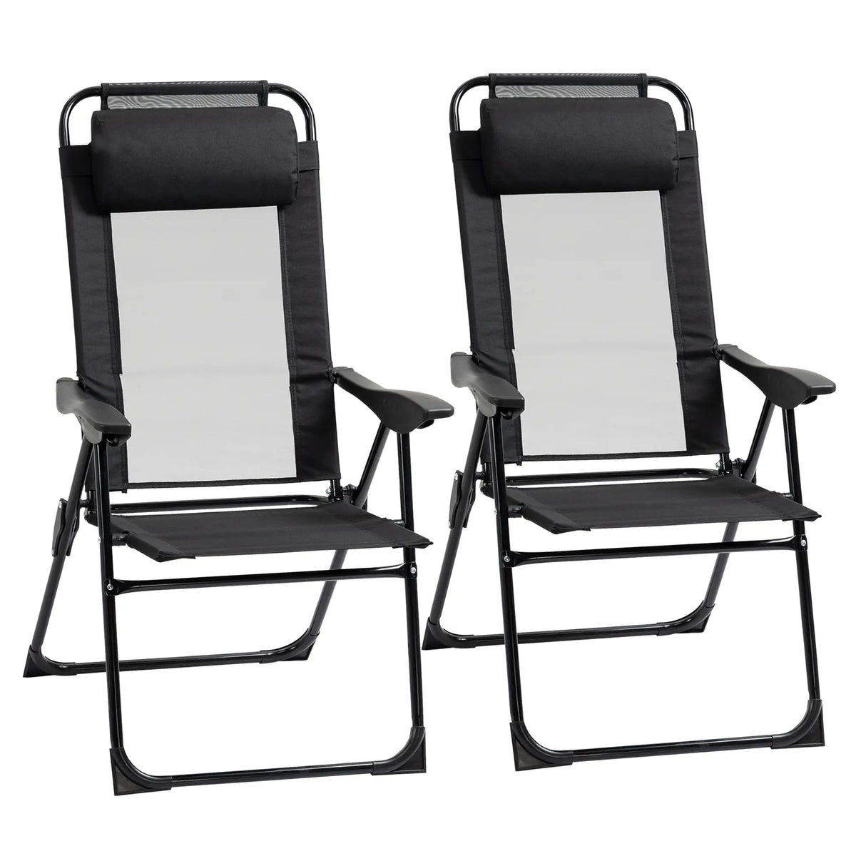 Double Camping Chairs Foldable Reclining, Black Patio Chairs Black at Gallery Canada