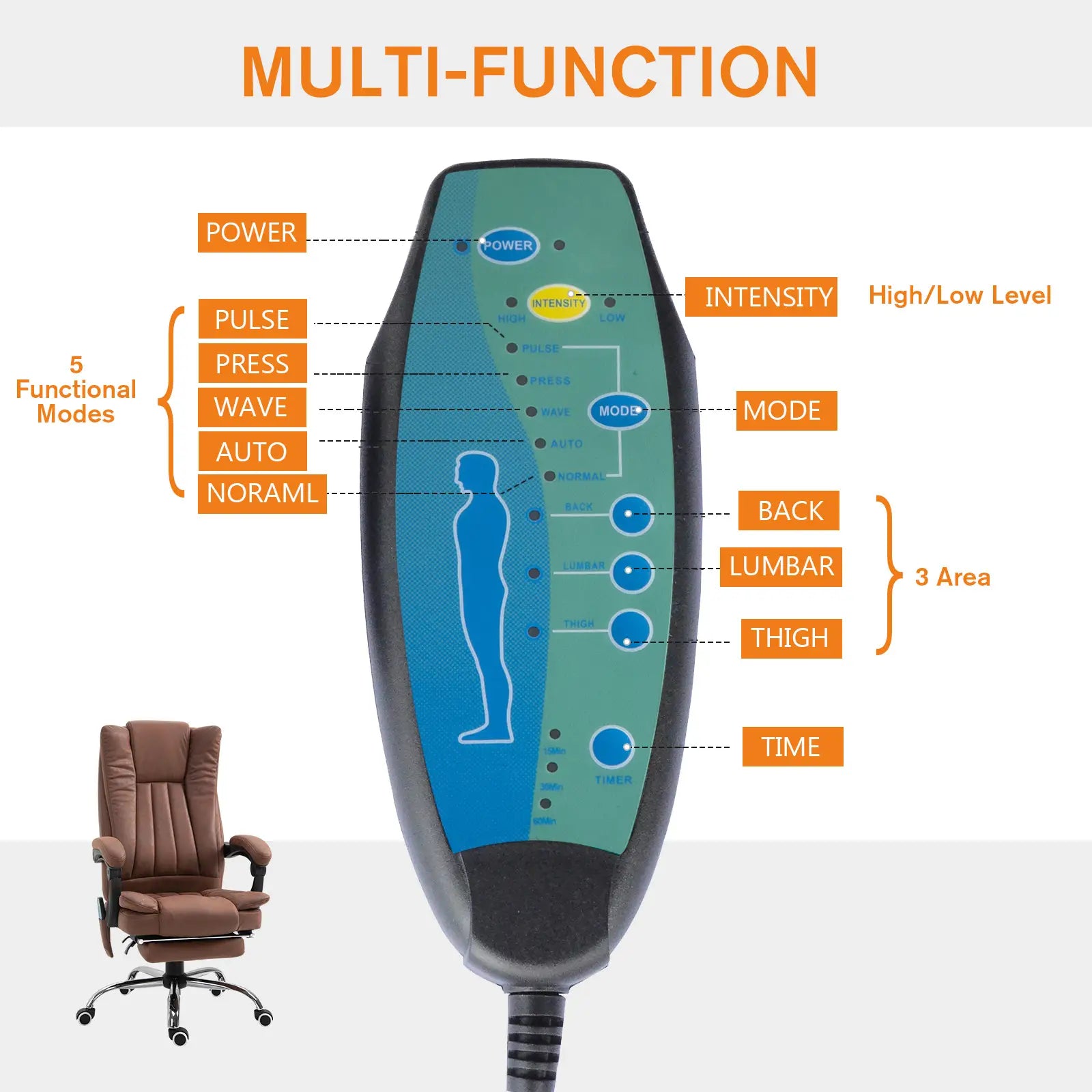 Office Chair, Vibration Massage Recliner, Retractable Footrest, Brown Massage Chairs at Gallery Canada