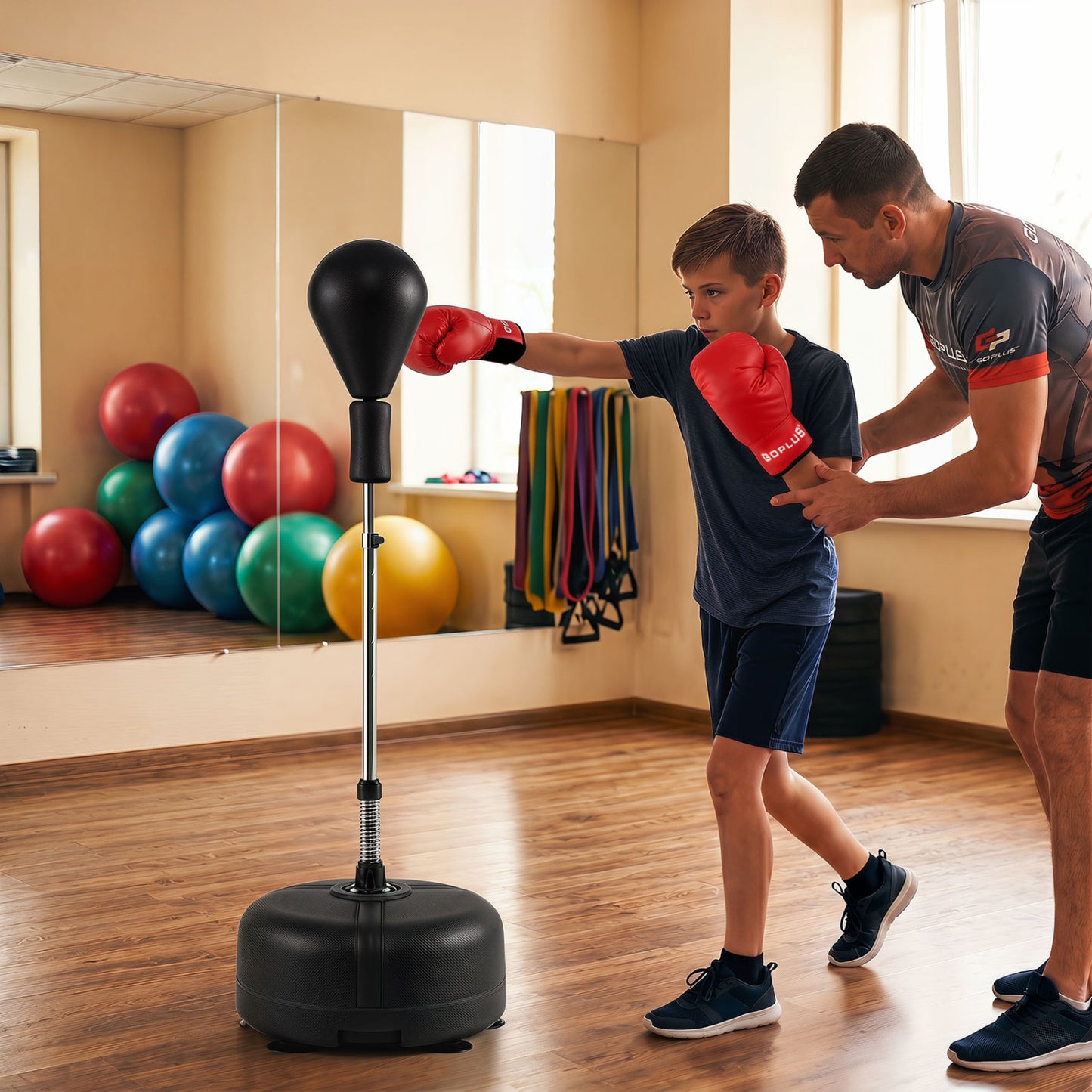54.5"-62" Height Adjustable Punching Bag With Stand, Black