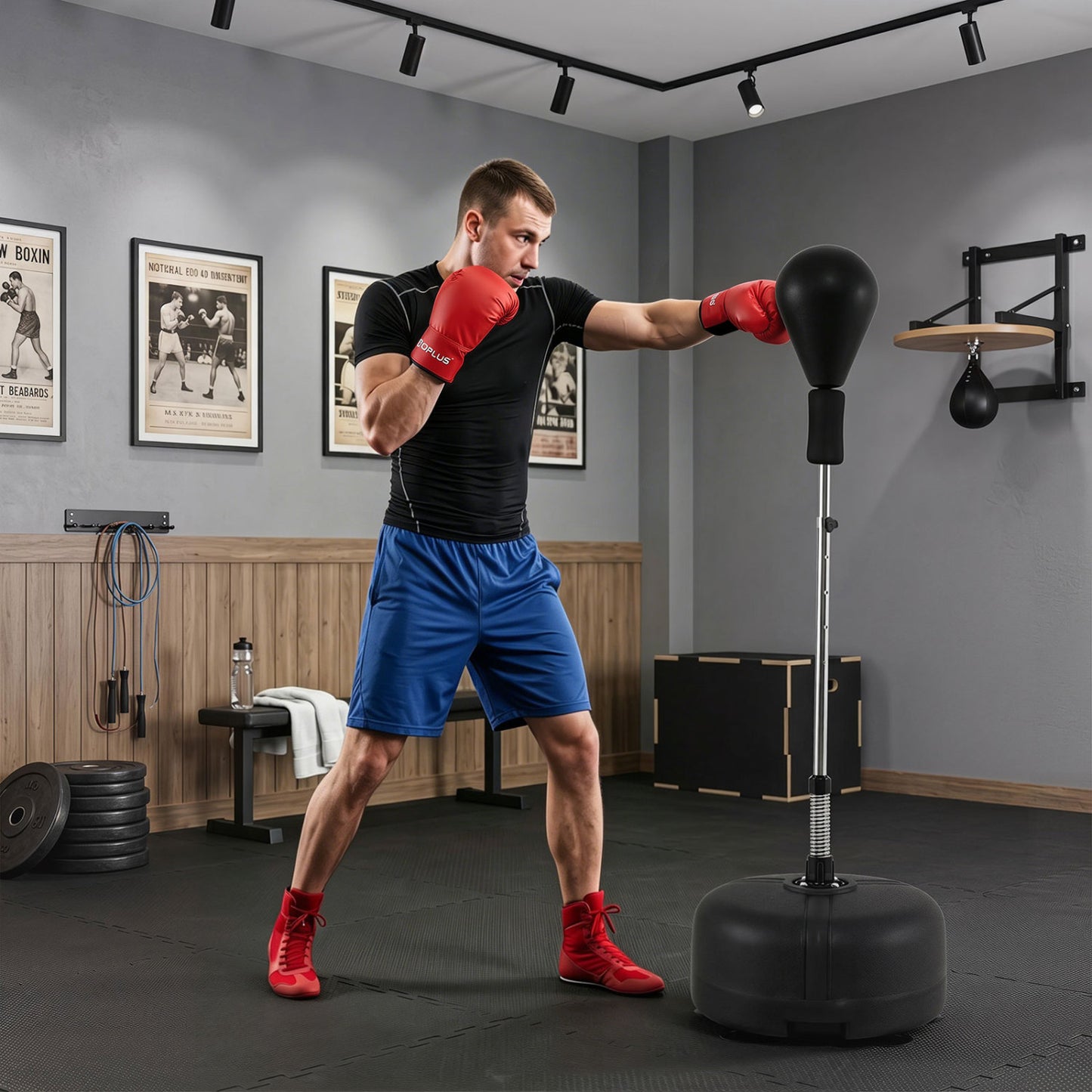 54.5"-62" Height Adjustable Punching Bag With Stand, Black