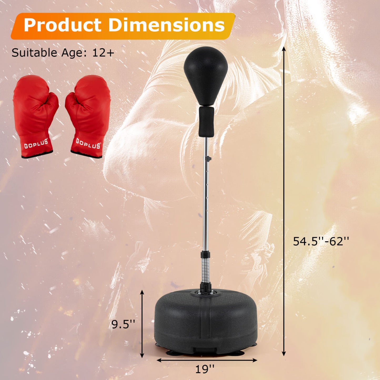 54.5"-62" Height Adjustable Punching Bag With Stand, Black