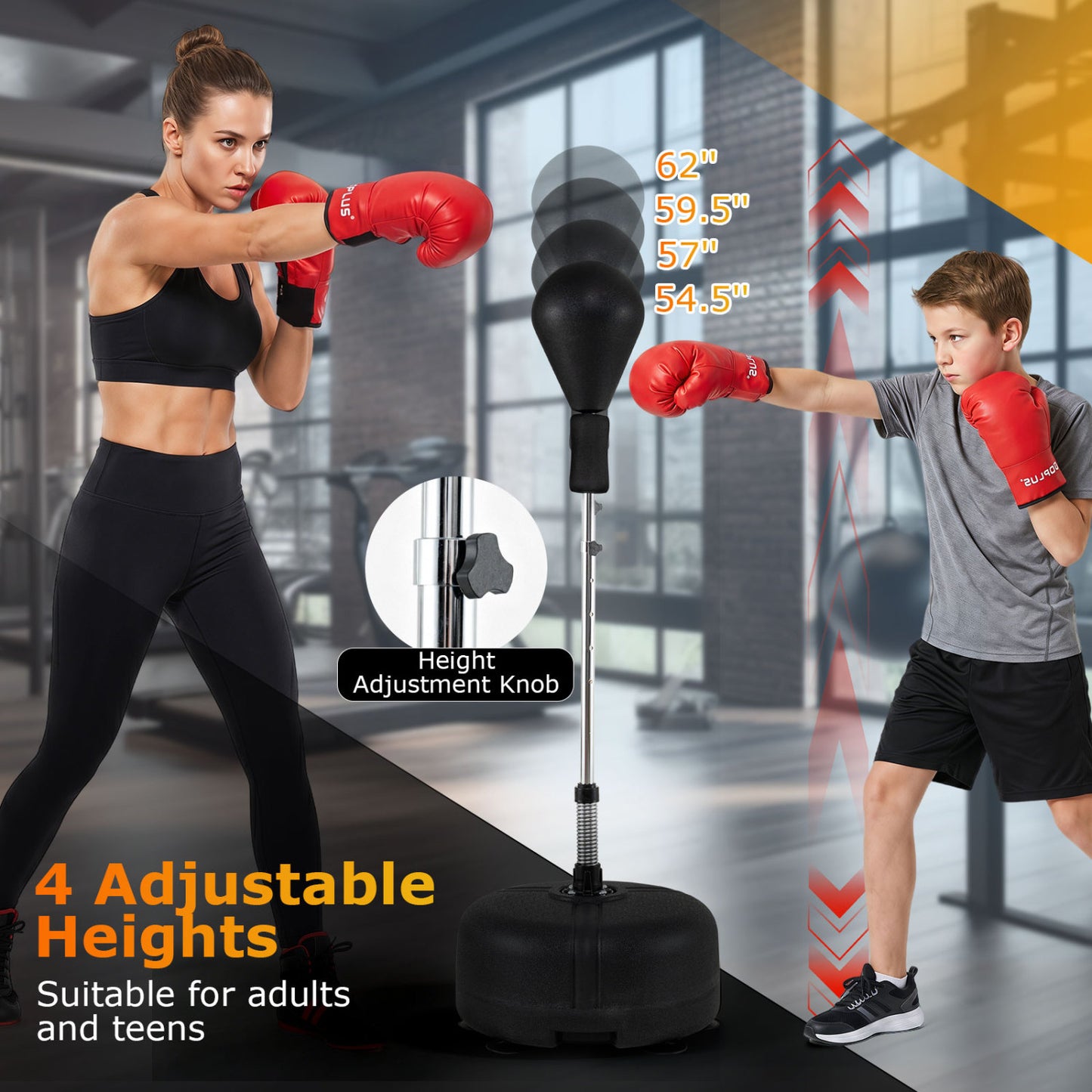 54.5"-62" Height Adjustable Punching Bag With Stand, Black