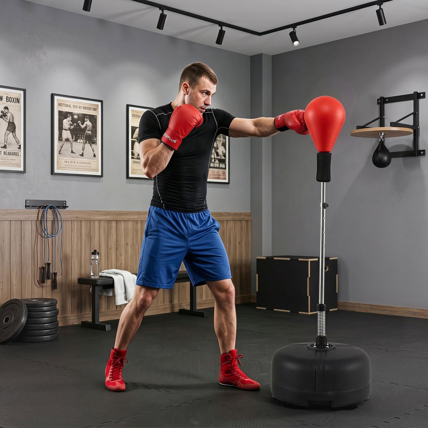 54.5"-62" Height Adjustable FPunching Bag with Stand for Teens and Adults, Red
