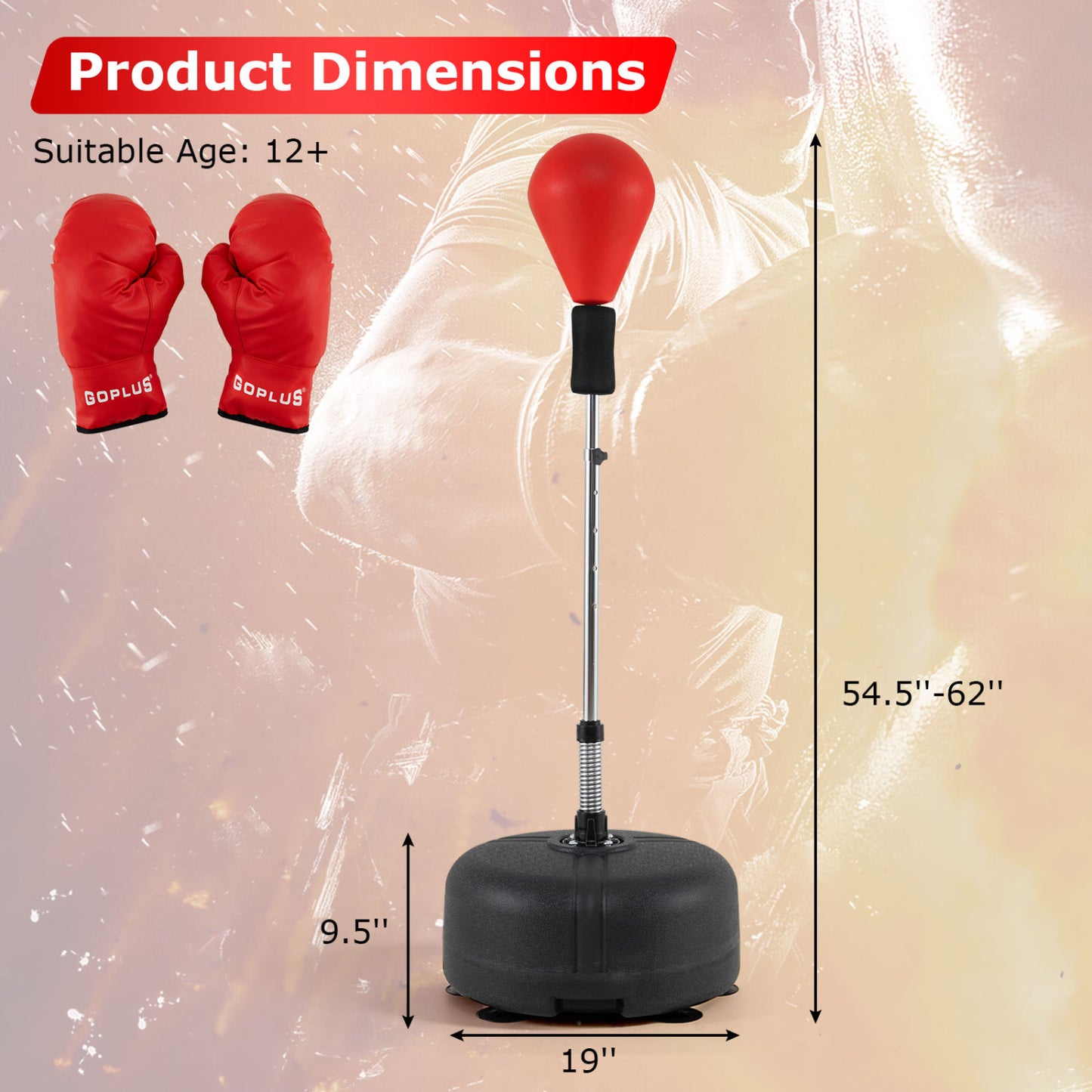 54.5"-62" Height Adjustable FPunching Bag with Stand for Teens and Adults, Red