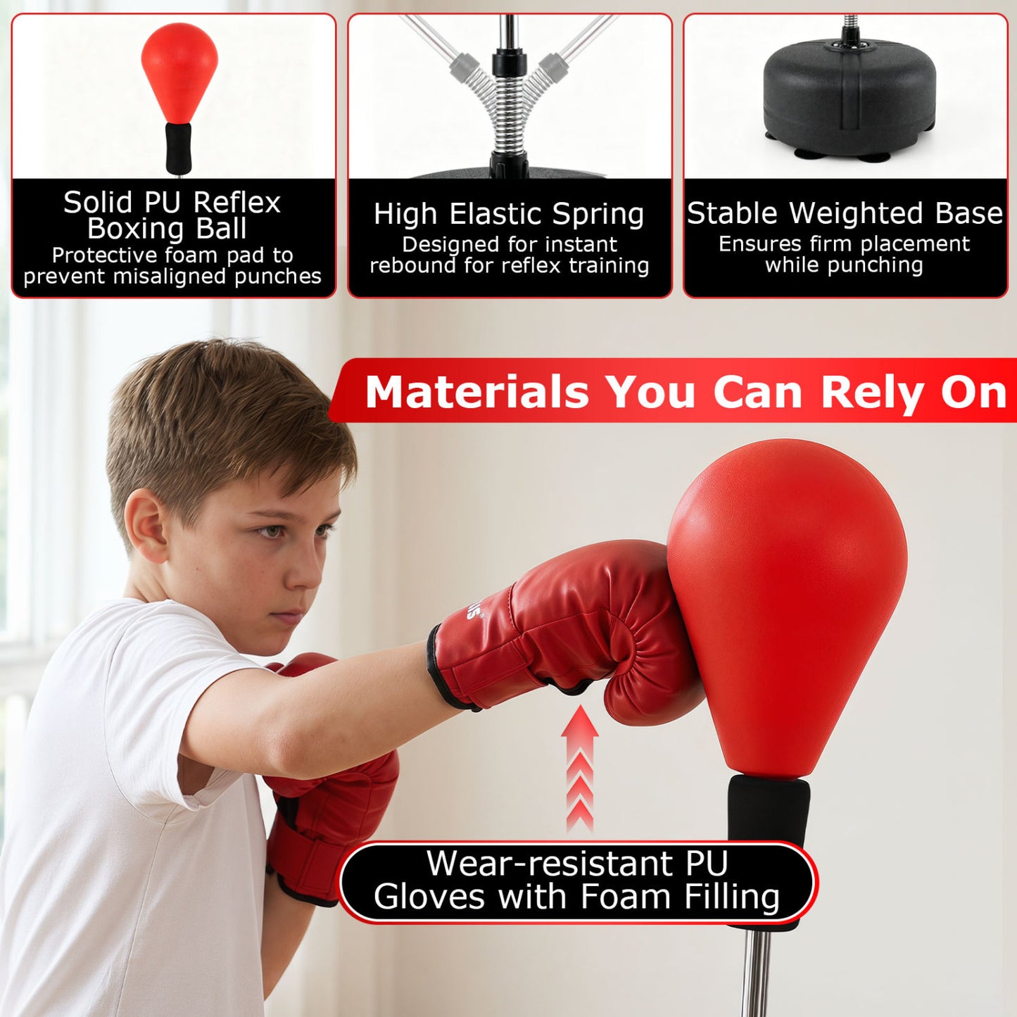 54.5"-62" Height Adjustable FPunching Bag with Stand for Teens and Adults, Red