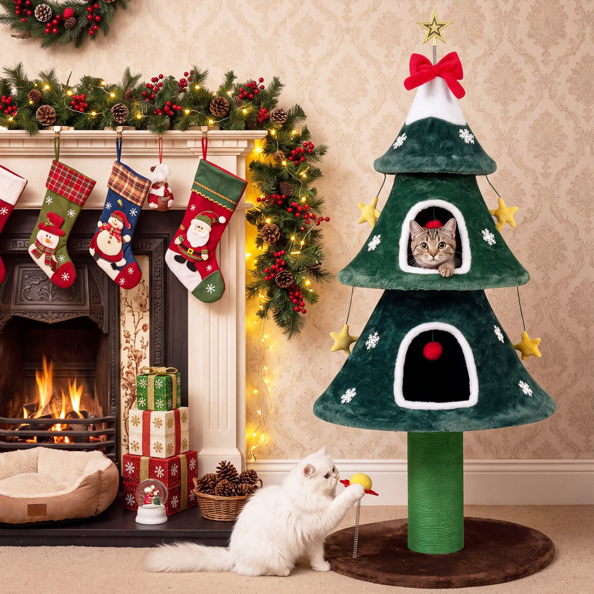 54 Inch Christmas Cat Tree, 2 Private Condos, Green Cat Trees Condos & Scratchers at Gallery Canada