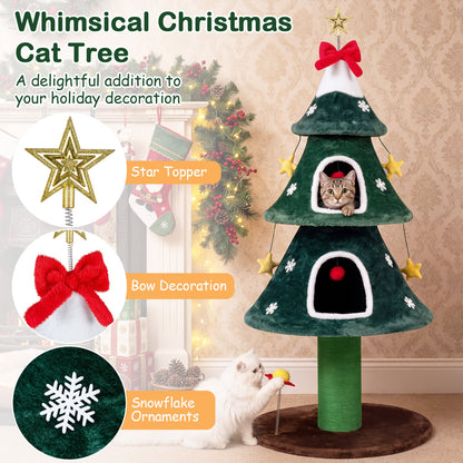 54 Inch Christmas Cat Tree, 2 Private Condos, Green Cat Trees Condos & Scratchers at Gallery Canada