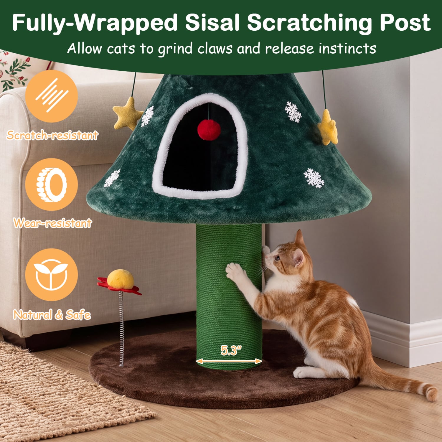 54 Inch Christmas Cat Tree, 2 Private Condos, Green Cat Trees Condos & Scratchers at Gallery Canada